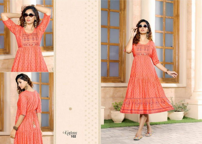 Golden Kareena 1 Heavy Fancy Ethnic Wear Rayon Designer Kurti Collection